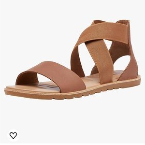 Lightly worn Sorel Criss cross ankle strap sandals camel brown